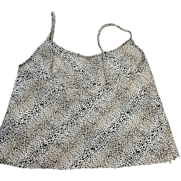 90s Medium Satin Leopard Print Cami‎ Tank Black Suede Fringe Cream Champagne - Picture 8 of 11
